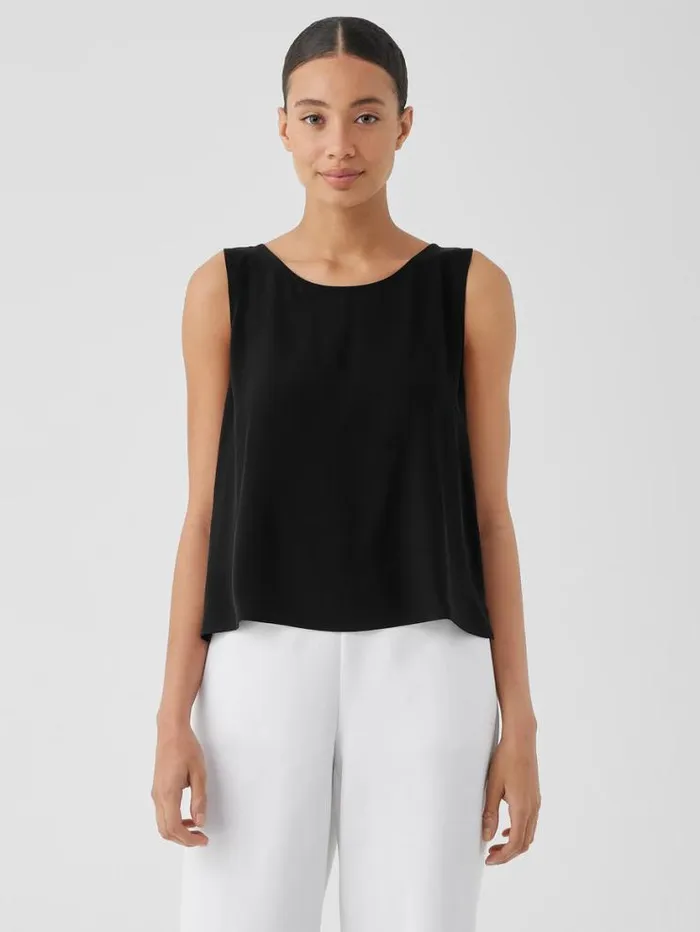Eileen Fisher Petite Silk Georgette Crepe Ballet Neck Tank Black 8211 Shop