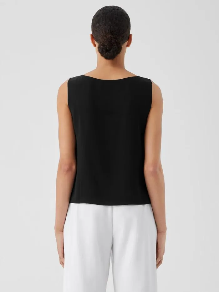 Eileen Fisher Petite Silk Georgette Crepe Ballet Neck Tank Black 8211 Shop