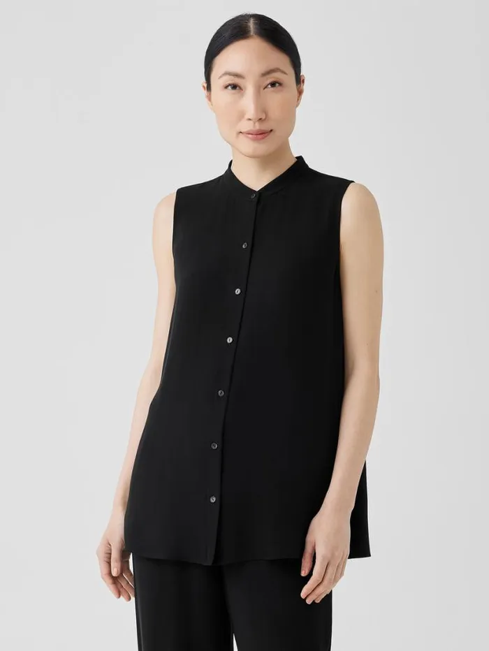Eileen Fisher Petite Silk Georgette Crepe Sleeveless Shirt Black 8211 Shop