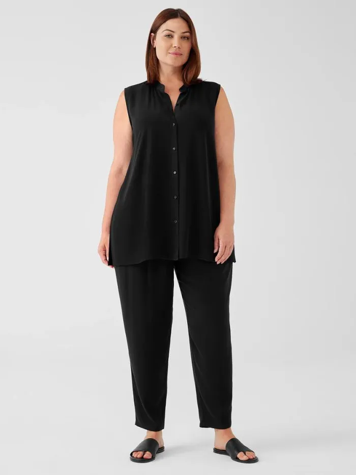 Eileen Fisher Petite Silk Georgette Crepe Sleeveless Shirt Black 8211 Shop