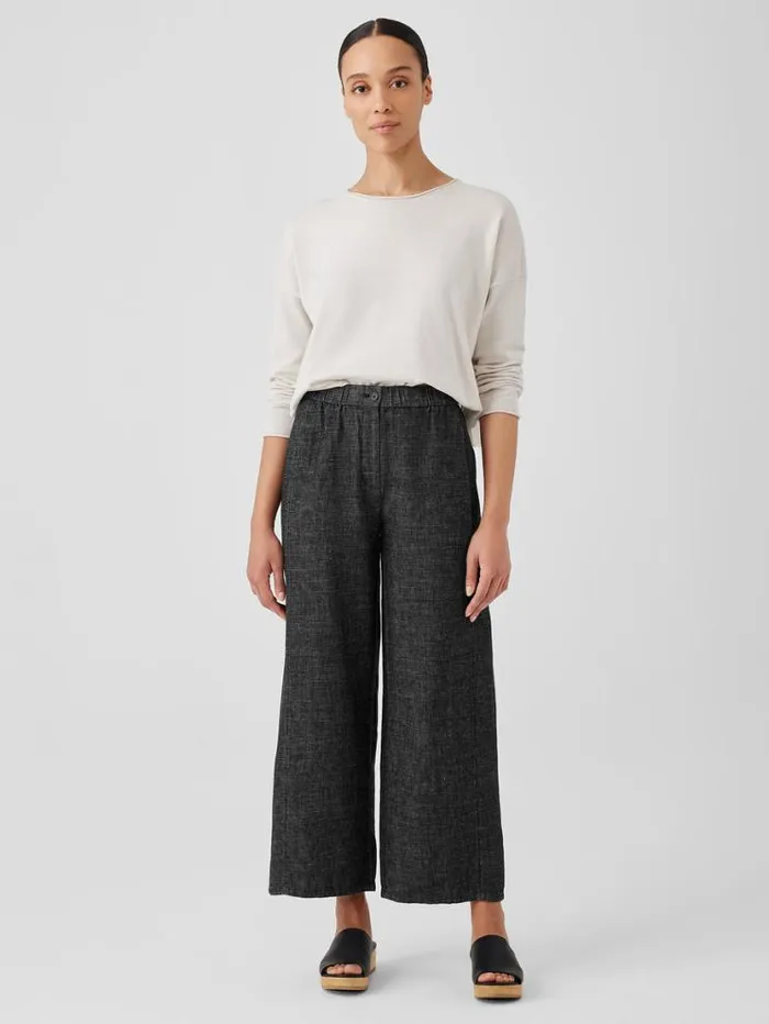Eileen Fisher Petite Tweedy Hemp Cotton WideLeg Pant Black 8211 Shop