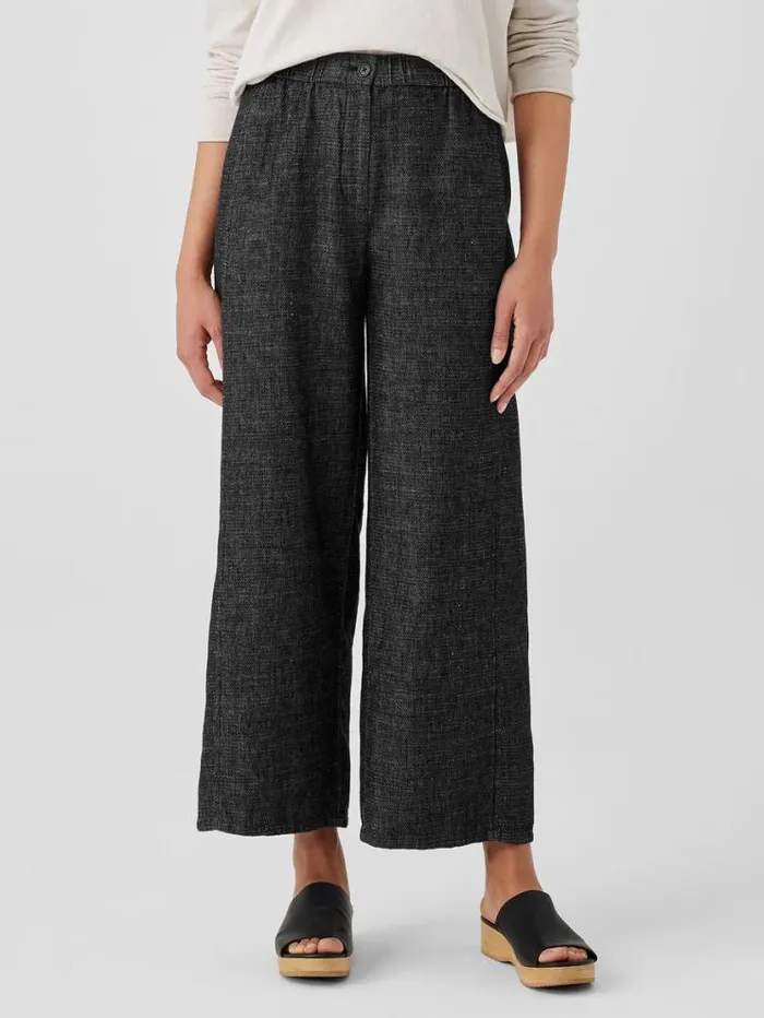 Eileen Fisher Petite Tweedy Hemp Cotton WideLeg Pant Black 8211 Shop