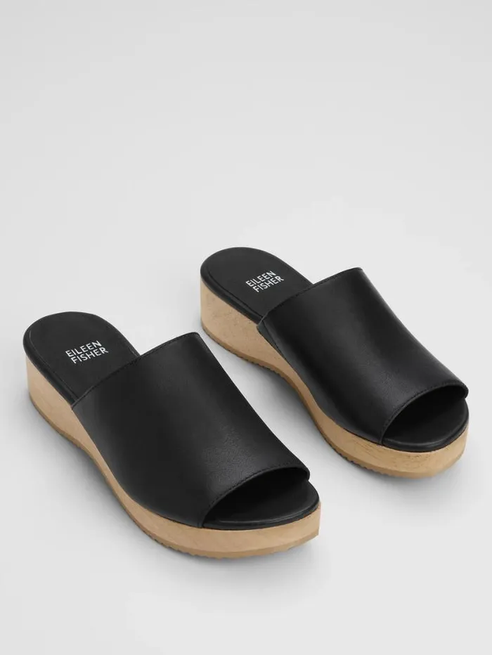 Eileen Fisher Shoes Novel Leather Wedge Sandal Black 8211 Shop
