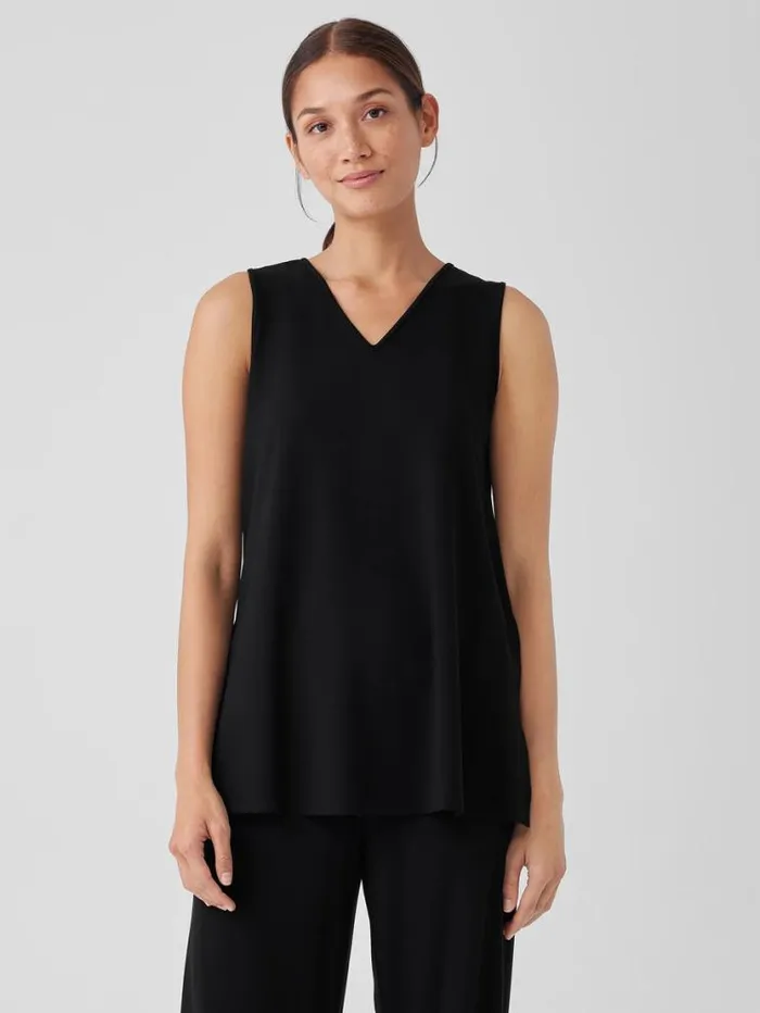 Eileen Fisher Tanks and Camis Stretch Jersey Knit VNeck Tank Black 8211 Shop