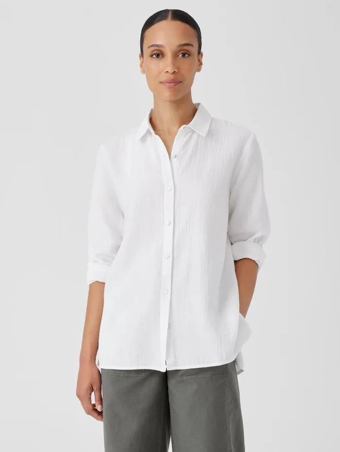 Eileen Fisher Tops and Tees Organic Cotton Ripple Classic Collar Shirt White 8211 Shop