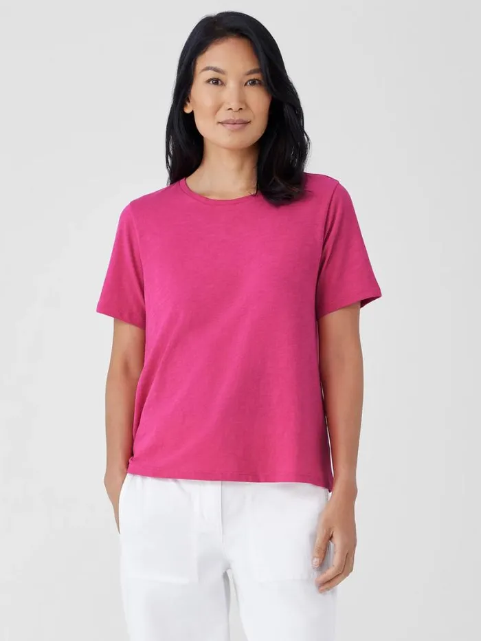Eileen Fisher Tops and Tees Organic Cotton Slubby Jersey Tee Geranium 8211 Shop