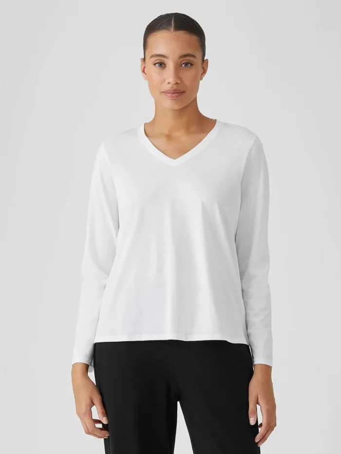 Eileen Fisher Tops and Tees Organic Pima Cotton Jersey VNeck Top White 8211 Shop