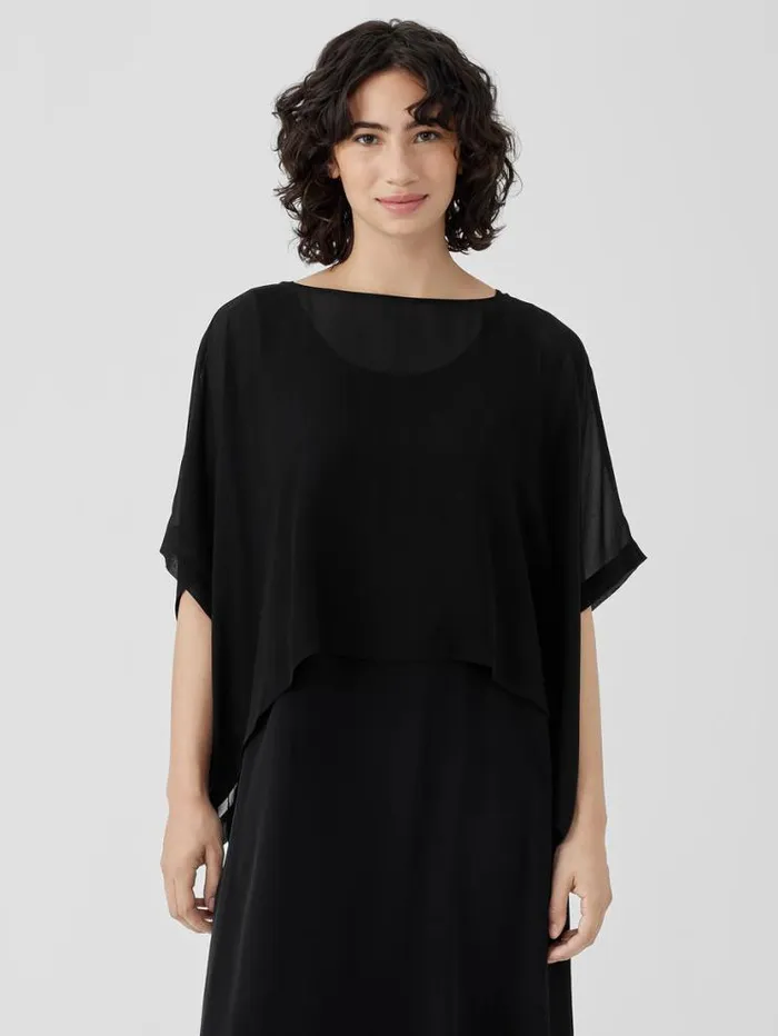 Eileen Fisher Tops and Tees Sheer Silk Georgette Poncho Black 8211 Shop