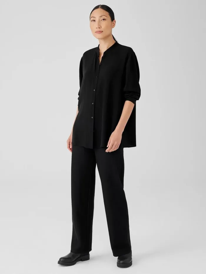 Eileen Fisher Tops and Tees Silk Georgette Crepe Mandarin CollarShirt Black 8211 Shop