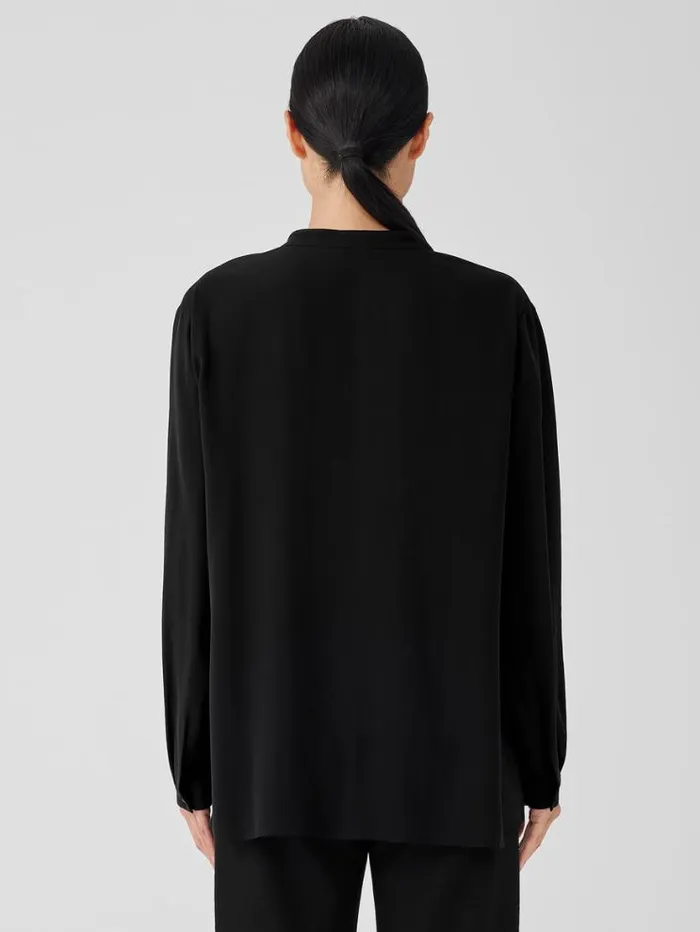 Eileen Fisher Tops and Tees Silk Georgette Crepe Mandarin CollarShirt Black 8211 Shop