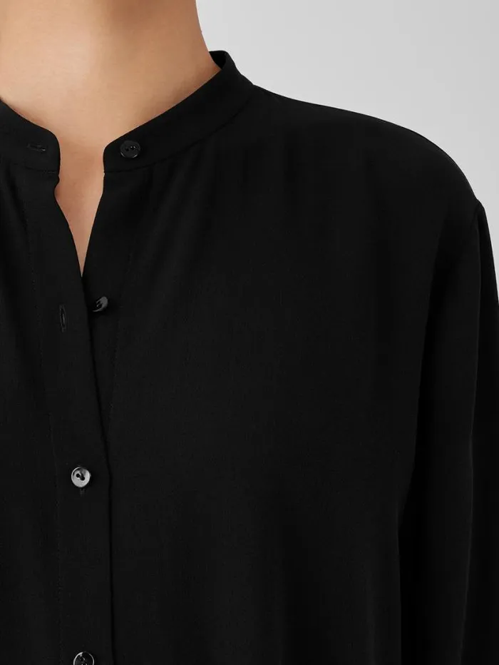 Eileen Fisher Tops and Tees Silk Georgette Crepe Mandarin CollarShirt Black 8211 Shop