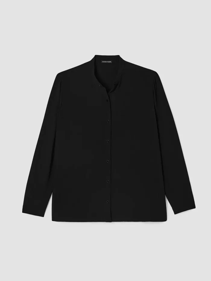 Eileen Fisher Tops and Tees Silk Georgette Crepe Mandarin CollarShirt Black 8211 Shop