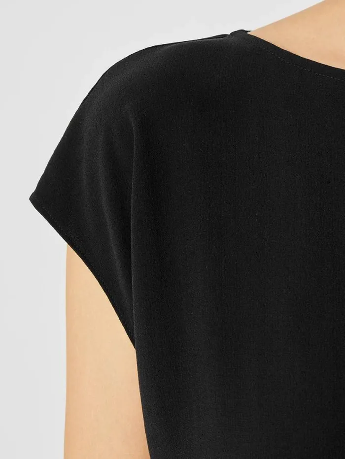 Eileen Fisher Tops and Tees Silk Georgette Crepe ShirredBack Top Black 8211 Shop