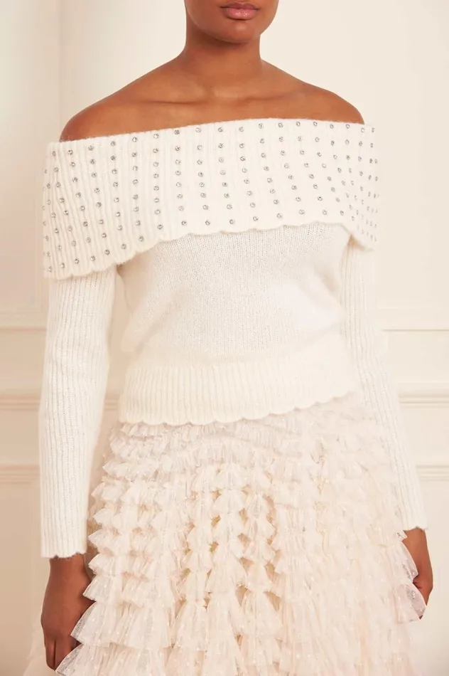 Embellished Bardot Jumper Champagne Women Needle and Thread Knitwear
