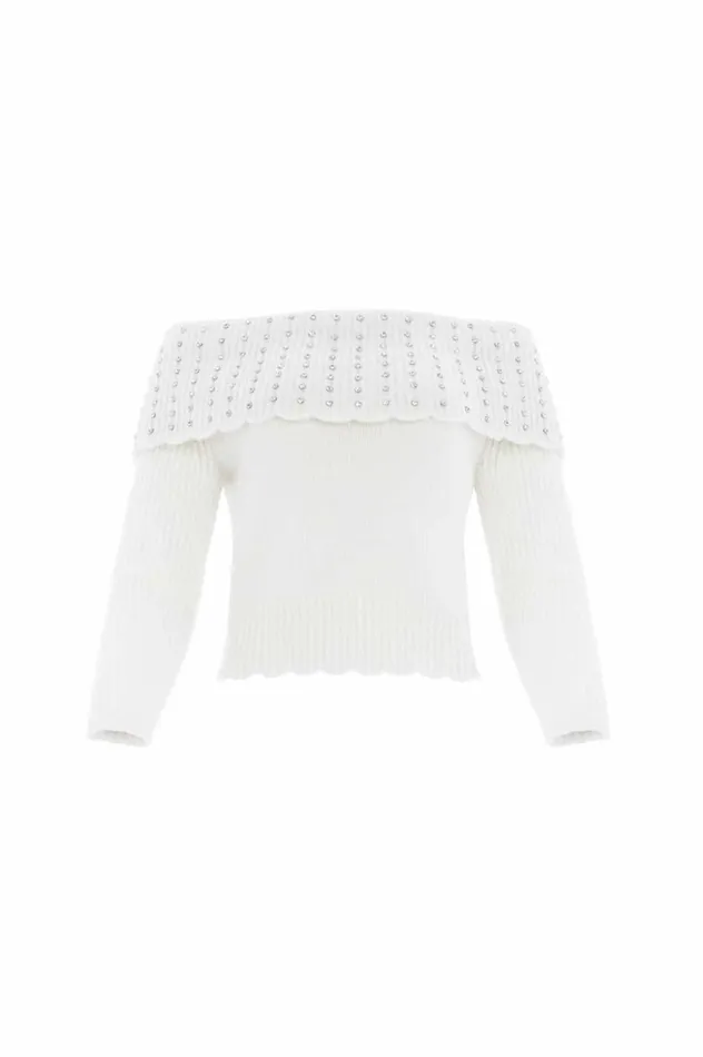 Embellished Bardot Jumper Champagne Women Needle and Thread Knitwear