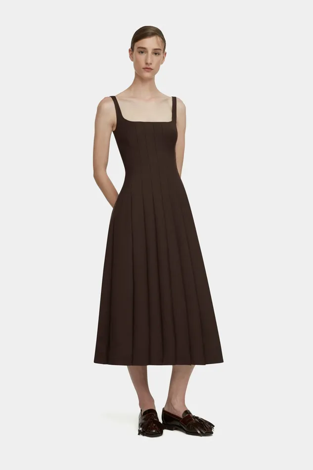 Emilia Wickstead Dresses Women Adele Dress in Brown Merino Wool Emilia Wickstead Dresses Women Adele Dress in Brown Merino Wool