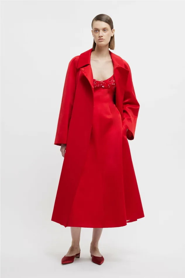 Emilia Wickstead Jackets And Coats Women Hasina Coat In Bright Red Doppio Satin Emilia Wickstead Jackets And Coats Women Hasina Coat In Bright Red Doppio Satin