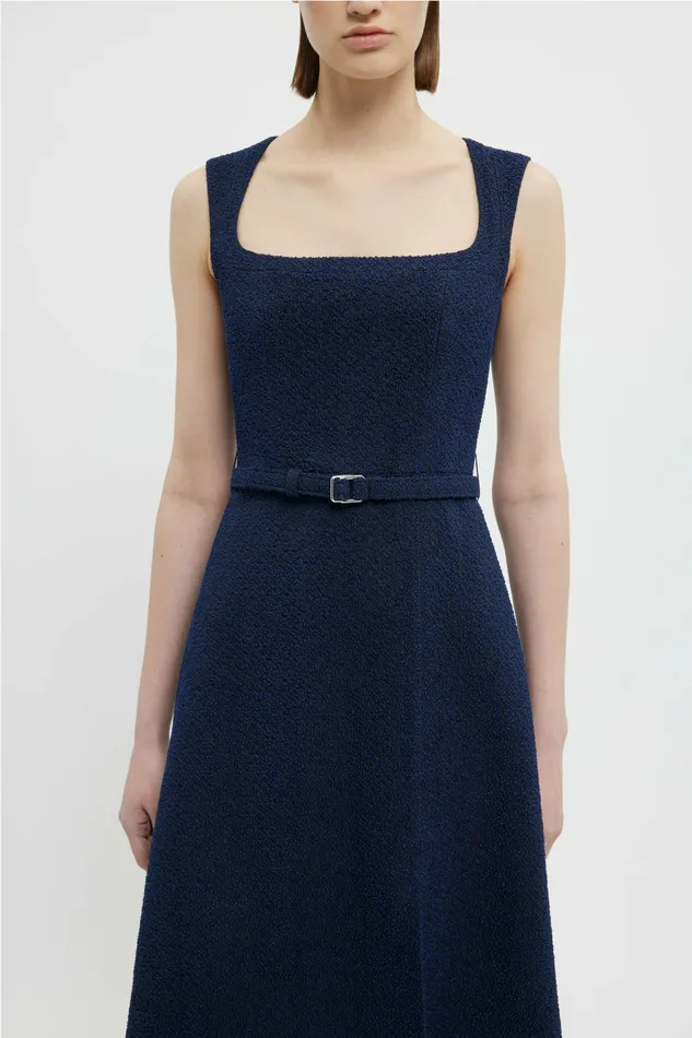 Emilia Wickstead Pinah Dress In Dark Navy Cotton Boucle Women Dresses Emilia Wickstead Pinah Dress In Dark Navy Cotton Boucle Women Dresses