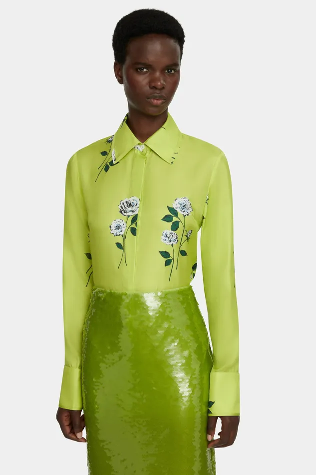 Emilia Wickstead Shirts and Tops Women Indu Shirt Floral Print Shirt in Lime Silk Twill Emilia Wickstead Shirts and Tops Women Indu Shirt Floral Print Shirt in Lime Silk Twill