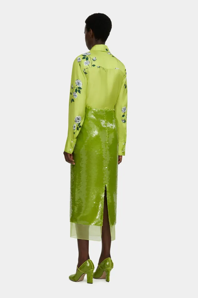 Emilia Wickstead Shirts and Tops Women Indu Shirt Floral Print Shirt in Lime Silk Twill Emilia Wickstead Shirts and Tops Women Indu Shirt Floral Print Shirt in Lime Silk Twill