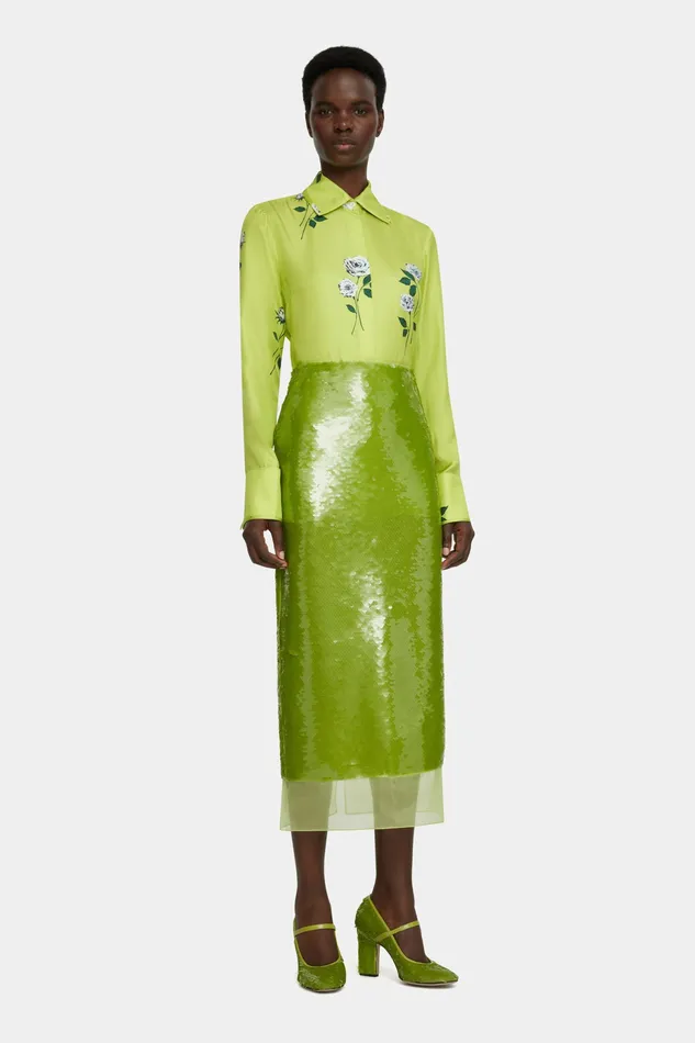 Emilia Wickstead Shirts and Tops Women Indu Shirt Floral Print Shirt in Lime Silk Twill Emilia Wickstead Shirts and Tops Women Indu Shirt Floral Print Shirt in Lime Silk Twill