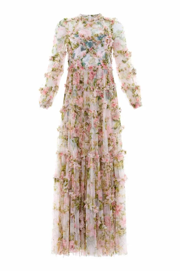 English Rose Diamond Ruffle Gown Pink Women Needle and Thread Dresses