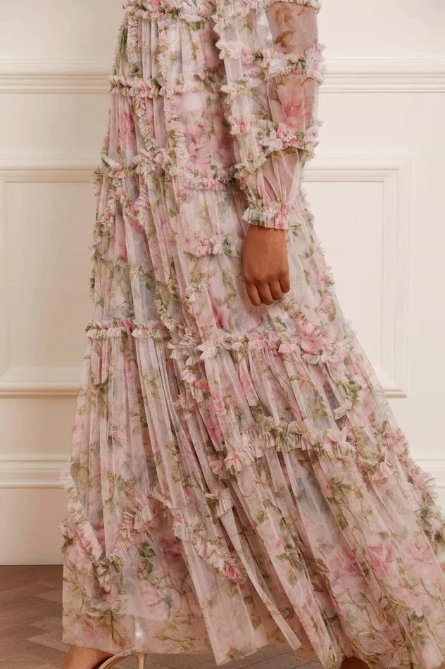 English Rose Diamond Ruffle Gown Pink Women Needle and Thread Dresses