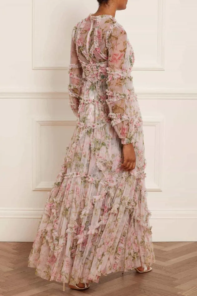 English Rose Diamond Ruffle Gown Pink Women Needle and Thread Dresses
