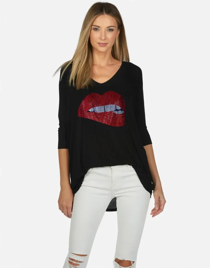 Eva X Crystal Biting Lip Black Women039s Lauren Moshi Long Sleeve