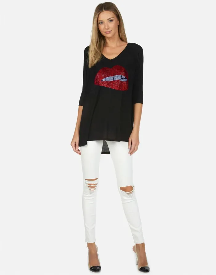 Eva X Crystal Biting Lip Black Women039s Lauren Moshi Long Sleeve