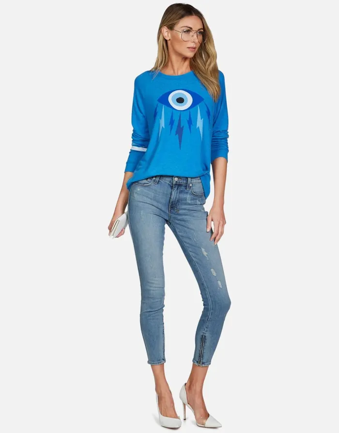 Everly Electric Evil Eye Sky Blue Women039s Lauren Moshi Long Sleeve