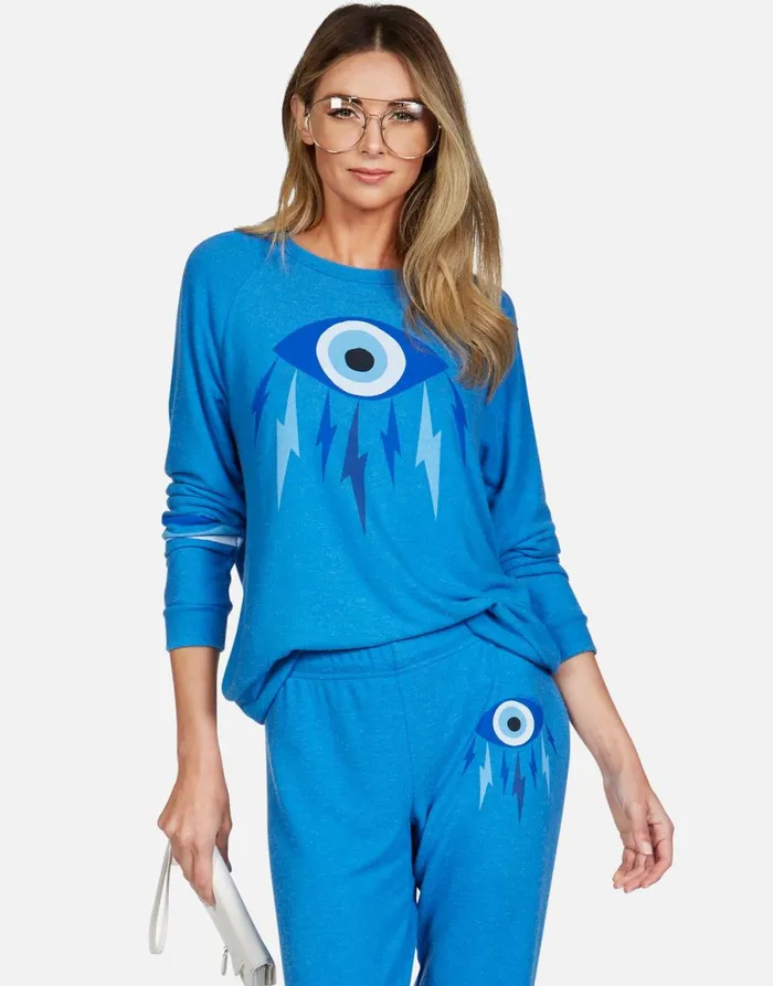 Everly Electric Evil Eye Sky Blue Women039s Lauren Moshi Long Sleeve