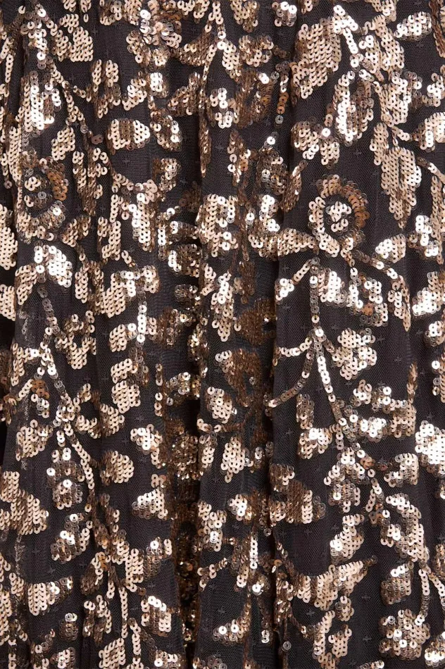 Falling Leaves OneShoulder Ankle Gown Black Women Needle and Thread Dresses