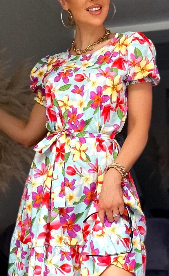 Floral Akira Belted Frill Hem Dress Women Missfiga Skater Dresses