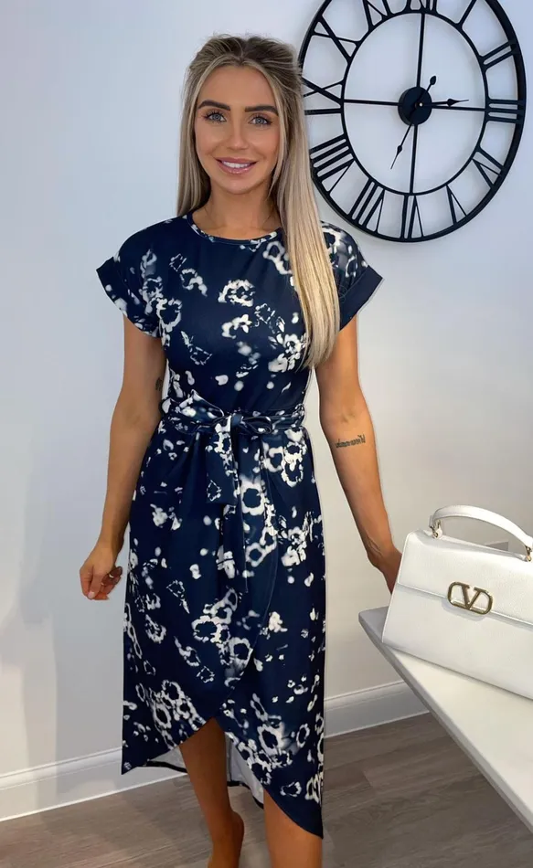 Floral Navy Madison Short Sleeve Wrap Day Dress Women Missfiga Maxi Dresses