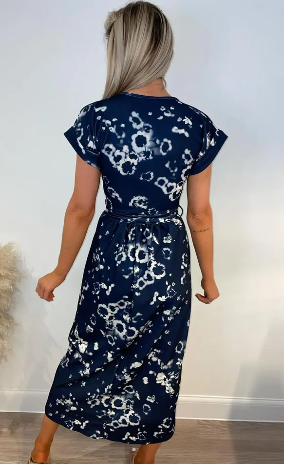 Floral Navy Madison Short Sleeve Wrap Day Dress Women Missfiga Maxi Dresses
