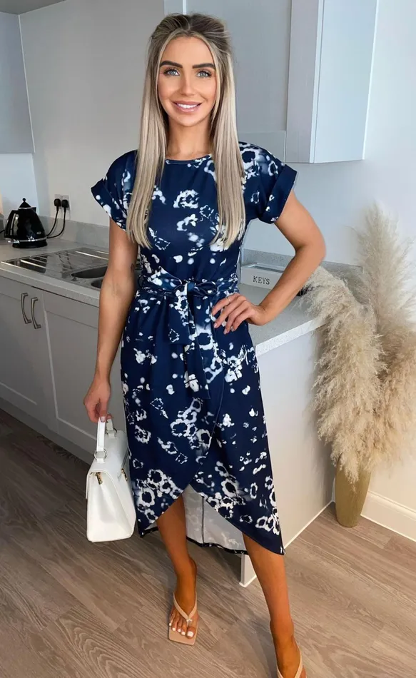 Floral Navy Madison Short Sleeve Wrap Day Dress Women Missfiga Maxi Dresses