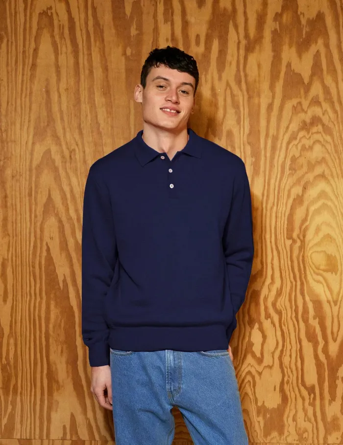 Fort Sweatshirts BASE MERINO POLO KNIT Navy 8211 Men