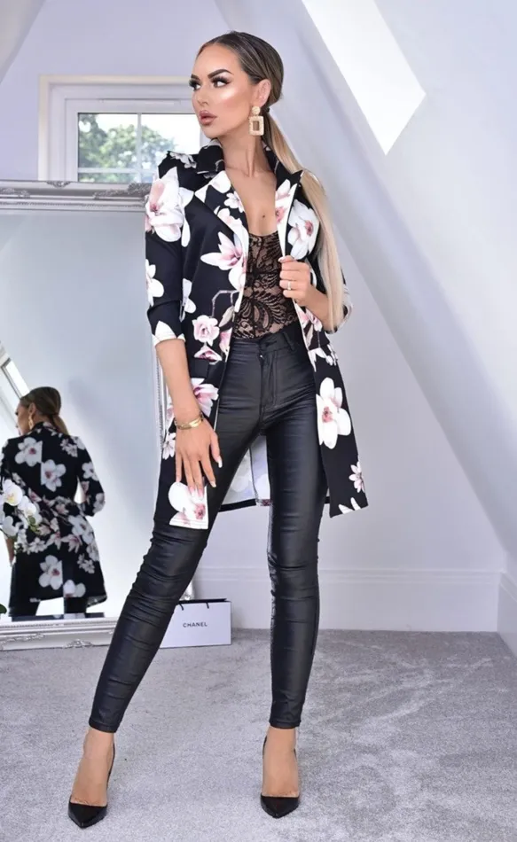 Frances Floral Print Longline Jacket Women Missfiga CoatsJackets