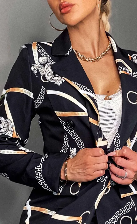 Gauri Black Chain Button Blazer Jacket Women Missfiga CoatsJackets