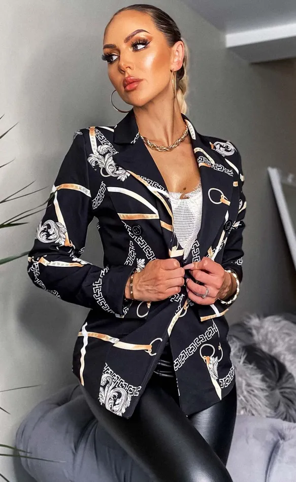Gauri Black Chain Button Blazer Jacket Women Missfiga CoatsJackets