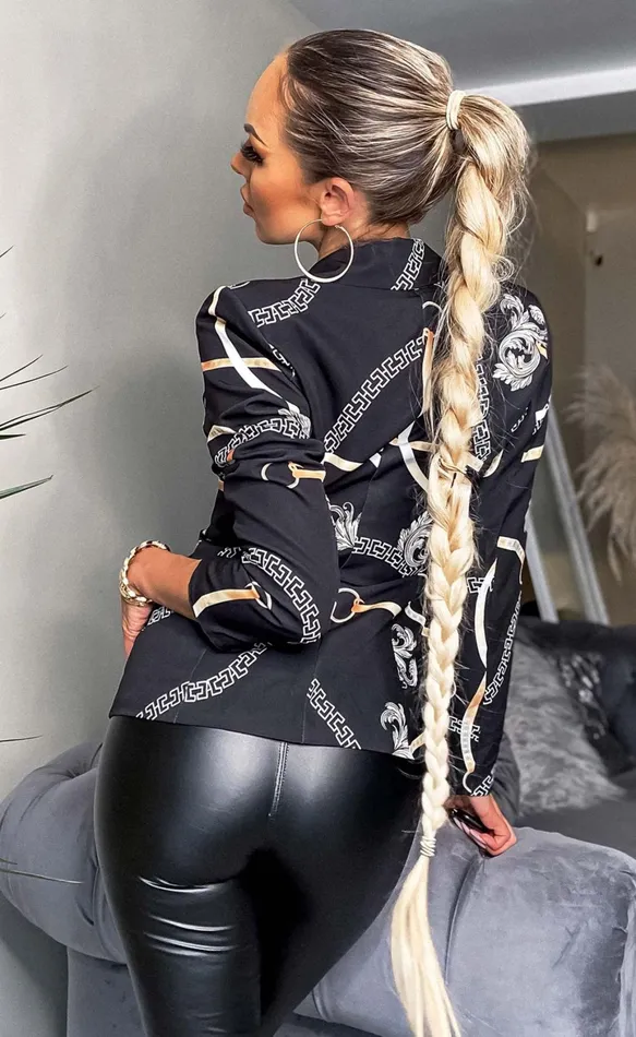 Gauri Black Chain Button Blazer Jacket Women Missfiga CoatsJackets