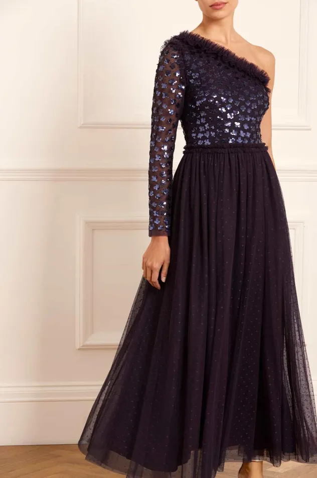 Glisten Bodice OneShoulder Ankle Gown Blue Women Needle and Thread Dresses