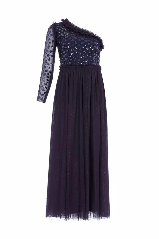 Glisten Bodice OneShoulder Ankle Gown Blue Women Needle and Thread Dresses