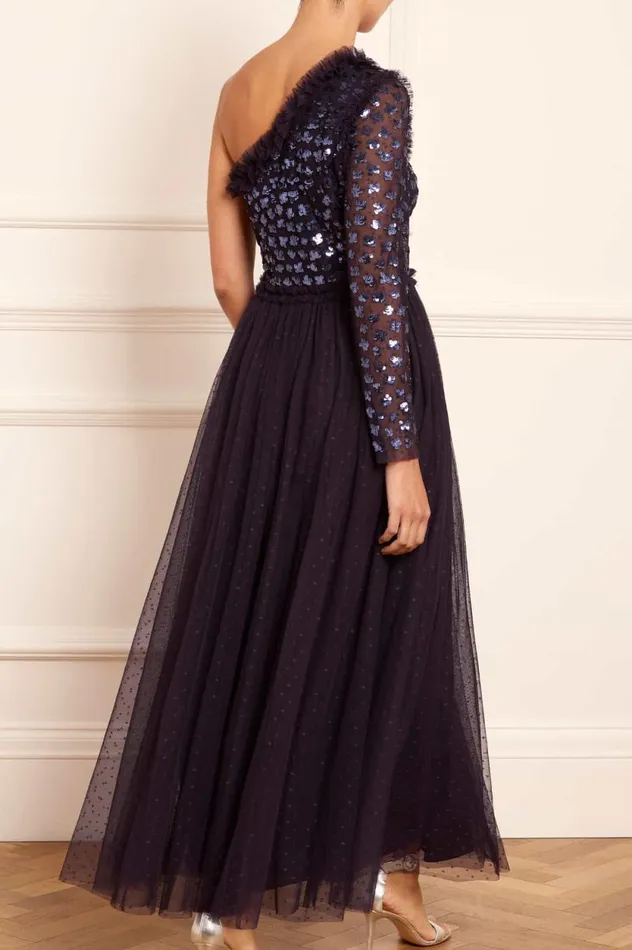 Glisten Bodice OneShoulder Ankle Gown Blue Women Needle and Thread Dresses