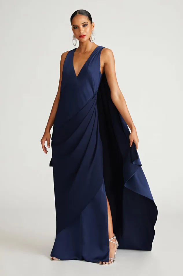 Gowns Women Halston Cyra Gown In Crepe Back Satin Navy