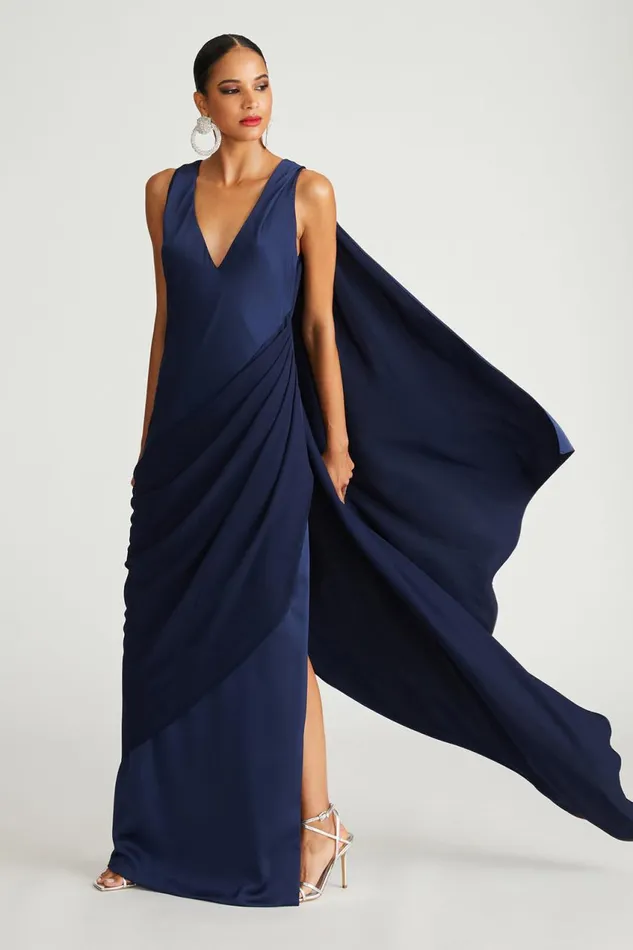 Gowns Women Halston Cyra Gown In Crepe Back Satin Navy