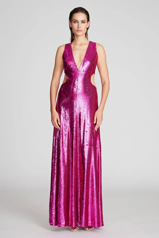 Gowns Women Halston Natalia Gown In Sequins Berry