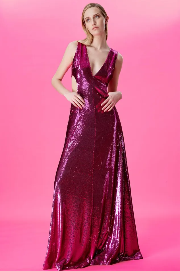 Gowns Women Halston Natalia Gown In Sequins Berry