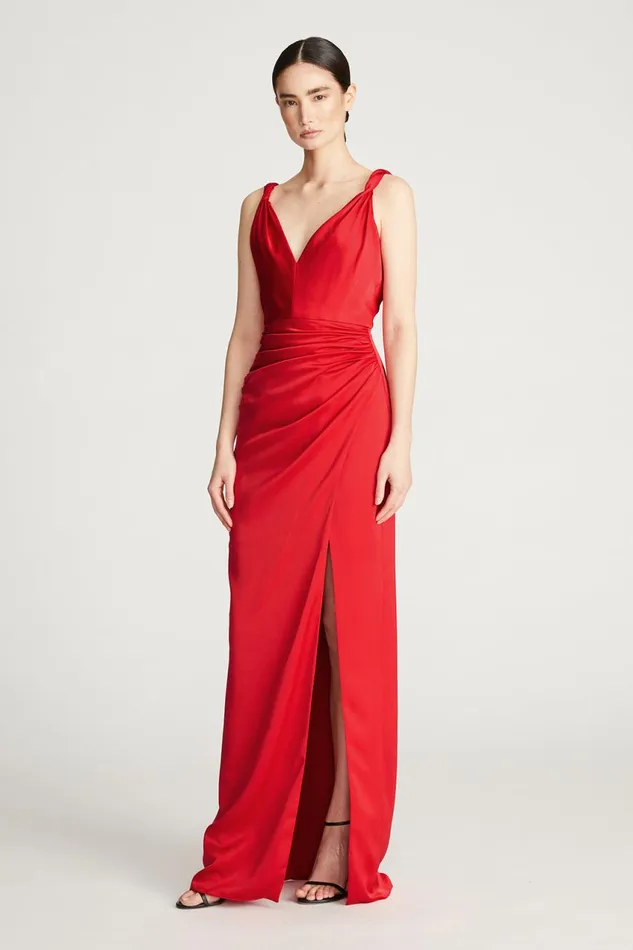 Gowns Women Halston Yvette Gown In Satin Crimson